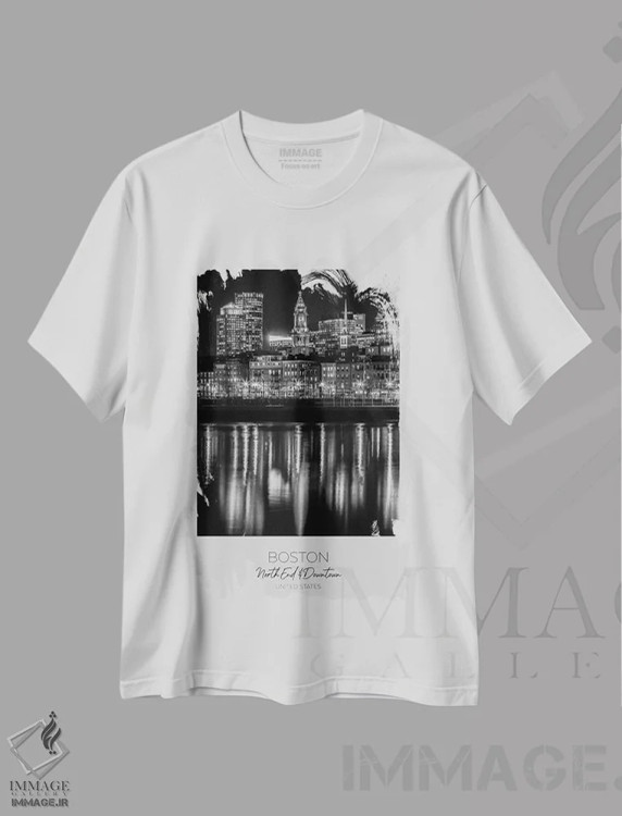 تیشرت سفید طرح دار – تیشرت مناظر شهری ,در کانون توجه: خط افق عصر بوستون اثر ملانی ویولا فروشگاه ایماژ