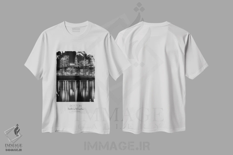تیشرت سفید طرح دار – تیشرت مناظر شهری ,در کانون توجه: خط افق عصر بوستون اثر ملانی ویولا فروشگاه ایماژ