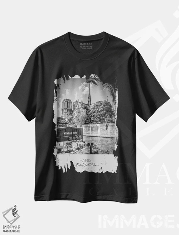 تیشرت مشکی طرح دار – تیشرت کلاسیک ,در کانون توجه: کلیسای نوتردام پاریس اثر ملانی ویولا immage.ir