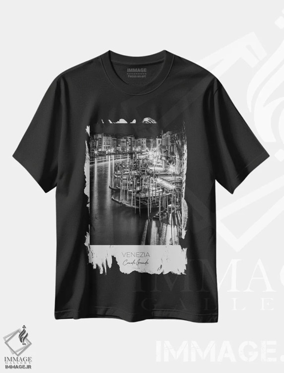تیشرت مشکی طرح دار – تیشرت شهری ,در کانون توجه: منظره ونیز از پل ریالتو اثر ملانی ویولا فروشگاه ایماژ