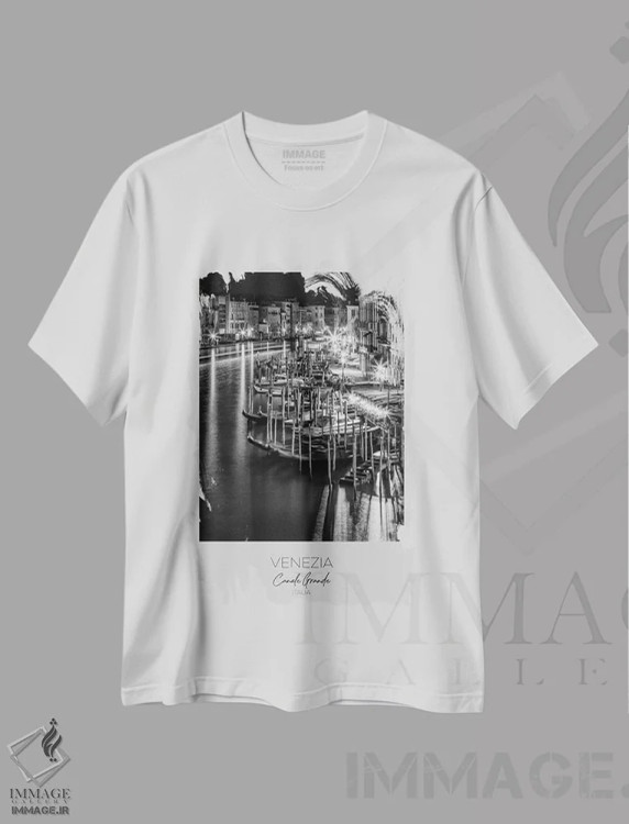 تیشرت سفید طرح دار – تیشرت شهری ,در کانون توجه: منظره ونیز از پل ریالتو اثر ملانی ویولا immage.ir