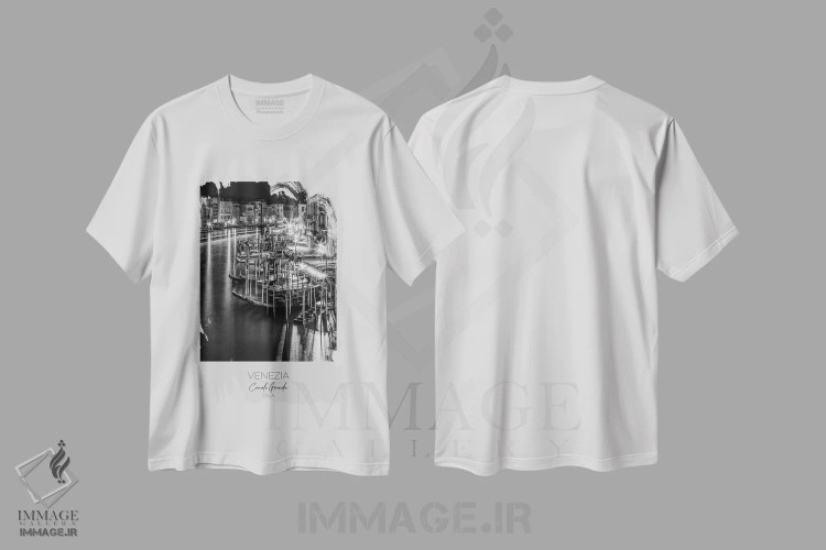 تیشرت سفید طرح دار – تیشرت شهری ,در کانون توجه: منظره ونیز از پل ریالتو اثر ملانی ویولا immage.ir