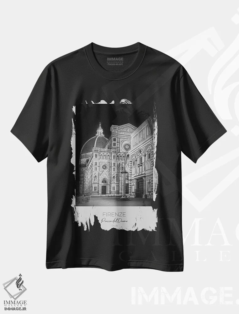 تیشرت مشکی طرح دار – تیشرت هنری معماری ,در کانون توجه: کلیسای جامع فلورانس و غسل تعمیدگاه اثر ملانی ویولا immage.ir