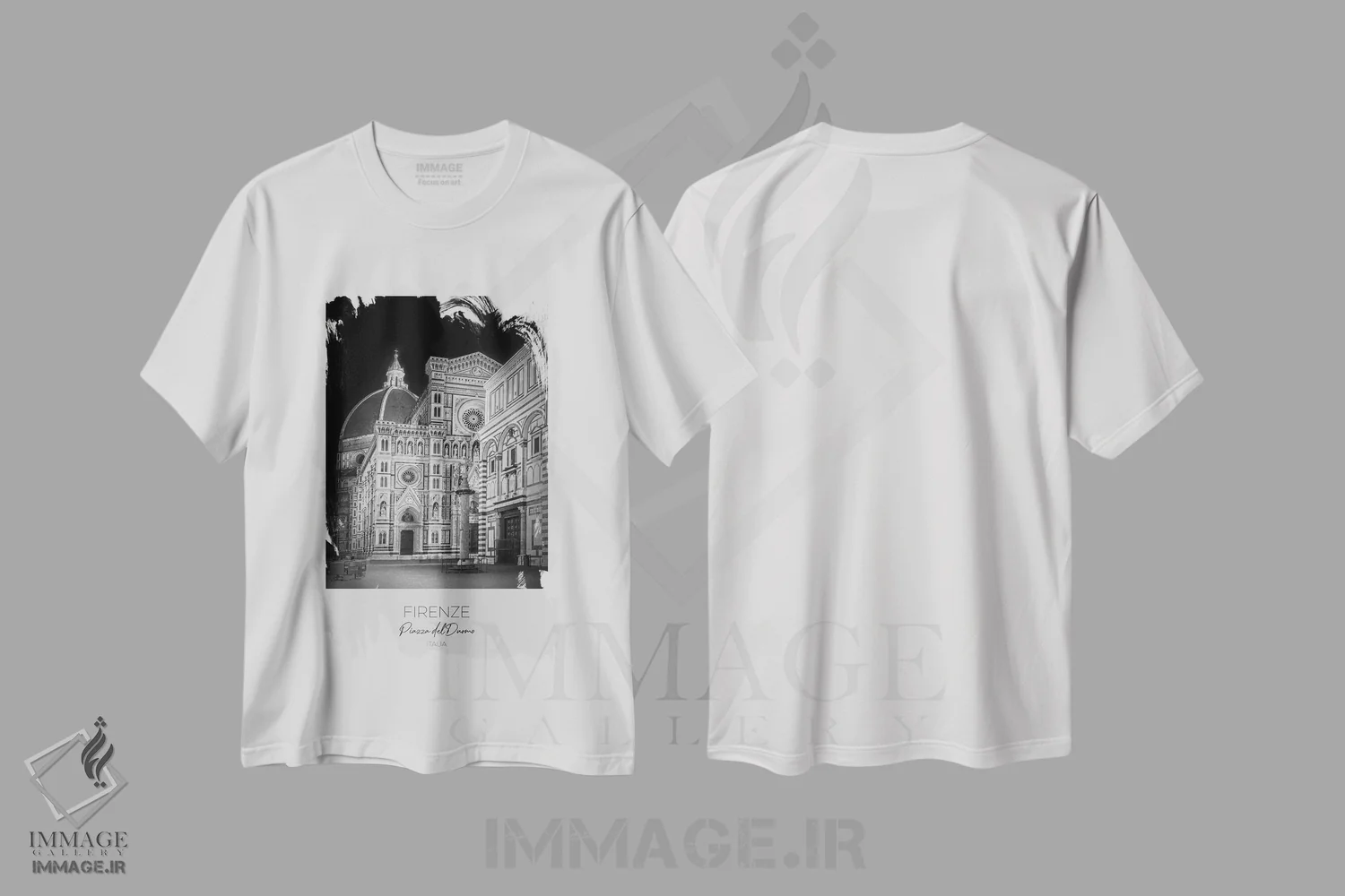 تیشرت سفید طرح دار – تیشرت هنری معماری ,در کانون توجه: کلیسای جامع فلورانس و غسل تعمیدگاه اثر ملانی ویولا فروشگاه ایماژ
