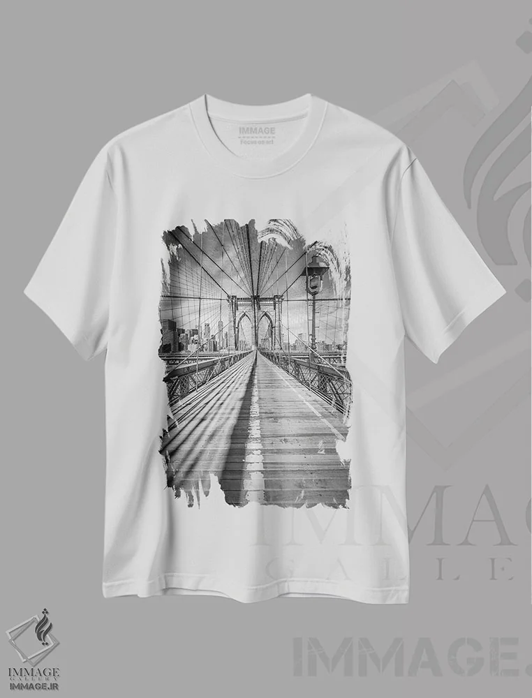 تیشرت سفید طرح دار – تیشرت نیویورک ,پل بروکلین نیویورک اثر ملانی ویولا فروشگاه ایماژ