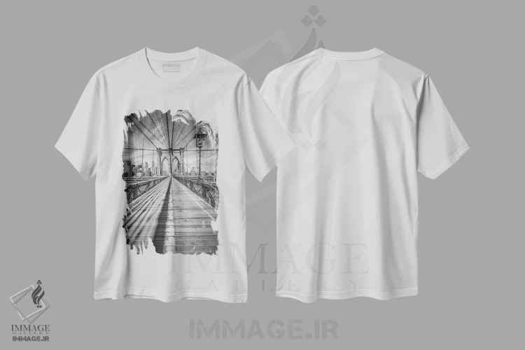 تیشرت سفید طرح دار – تیشرت نیویورک ,پل بروکلین نیویورک اثر ملانی ویولا فروشگاه ایماژ