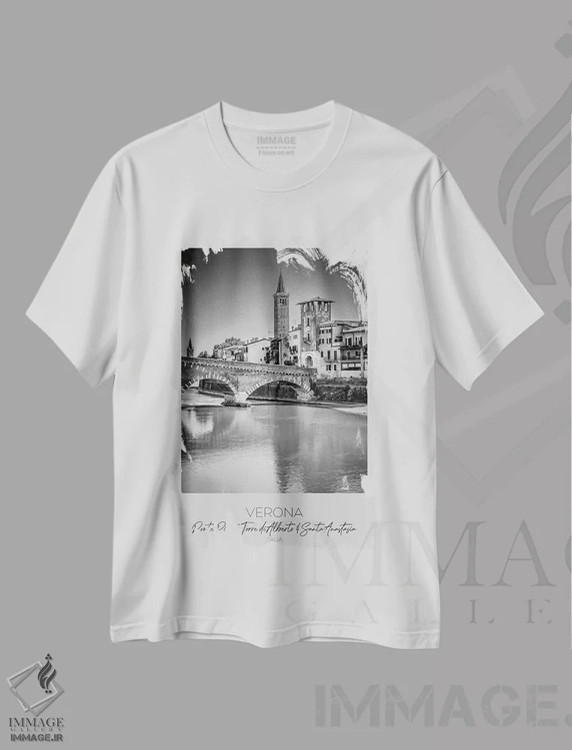 تیشرت سفید طرح دار – تیشرت هنری شهری ,در کانون توجه: پل پیترا، برج آلبرتو و سانتا آناستازیا ورونا اثر ملانی ویولا immage.ir