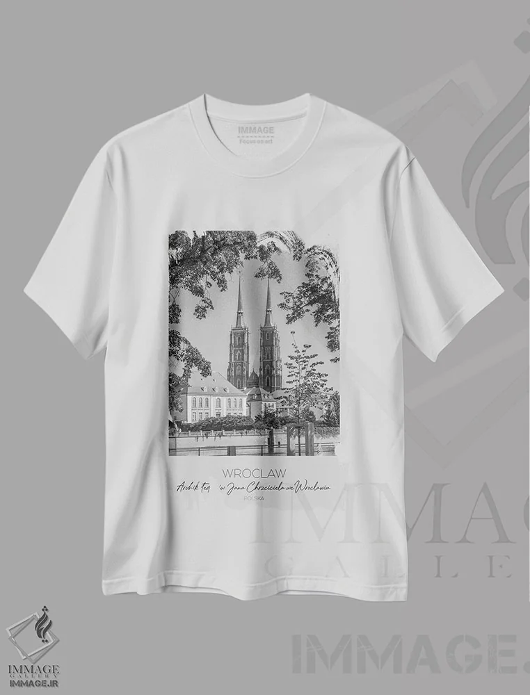 تیشرت سفید طرح دار – تیشرت هنری ,در کانون توجه: کلیسای جامع سنت جان باپتیست وروتسواف اثر ملانی ویولا فروشگاه ایماژ
