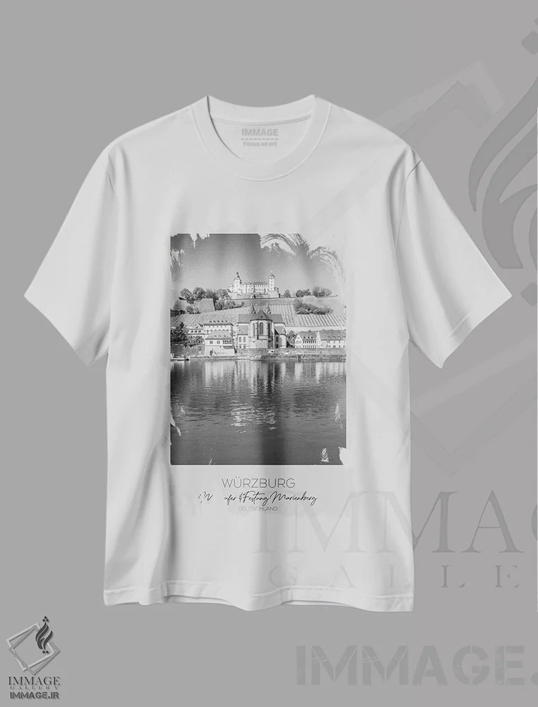 تیشرت سفید طرح دار – تیشرت طبیعت ,در کانون توجه: رودخانه ماین و قلعه ماریِن برگ وورتسبورگ اثر ملانی ویولا immage.ir