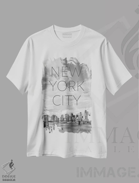 تیشرت سفید طرح دار – تیشرت شهری ,پل بروکلین و منهتن جنوبی نیویورک با متن و چشم انداز اثر ملانی ویولا فروشگاه ایماژ