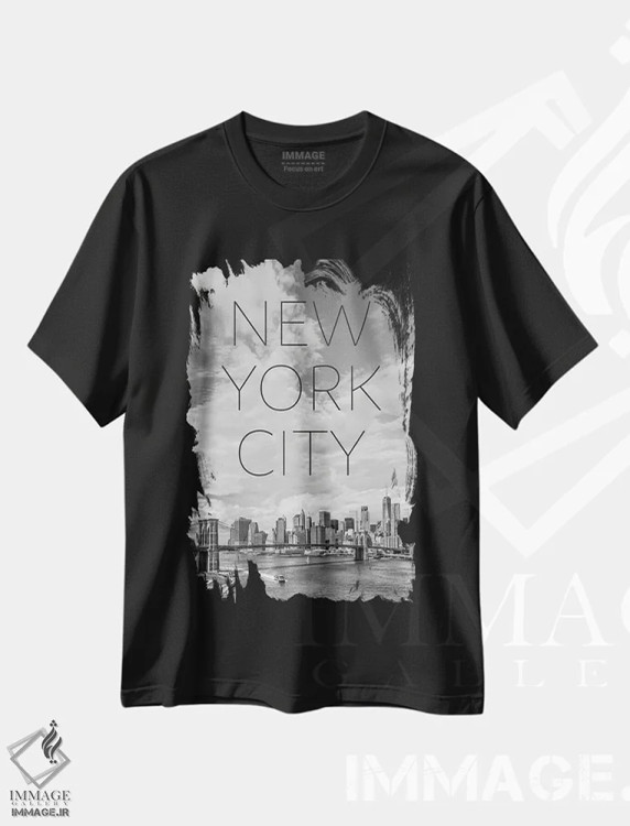 تیشرت مشکی طرح دار – تیشرت شهری ,پل بروکلین و منهتن جنوبی نیویورک با متن و چشم انداز اثر ملانی ویولا immage.ir