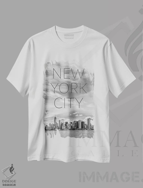 تیشرت سفید طرح دار – تیشرت مینیمال ,منهتن جنوبی نیویورک و رودخانه هادسون با متن و چشم انداز اثر ملانی ویولا immage.ir
