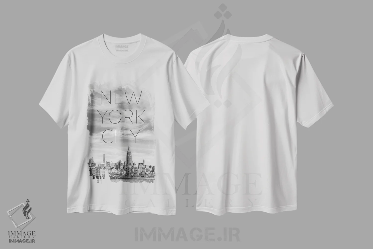 تیشرت سفید طرح دار – تیشرت شهری ,متن و چشم انداز آسمان خراش های منهتن میانی نیویورک اثر ملانی ویولا immage.ir
