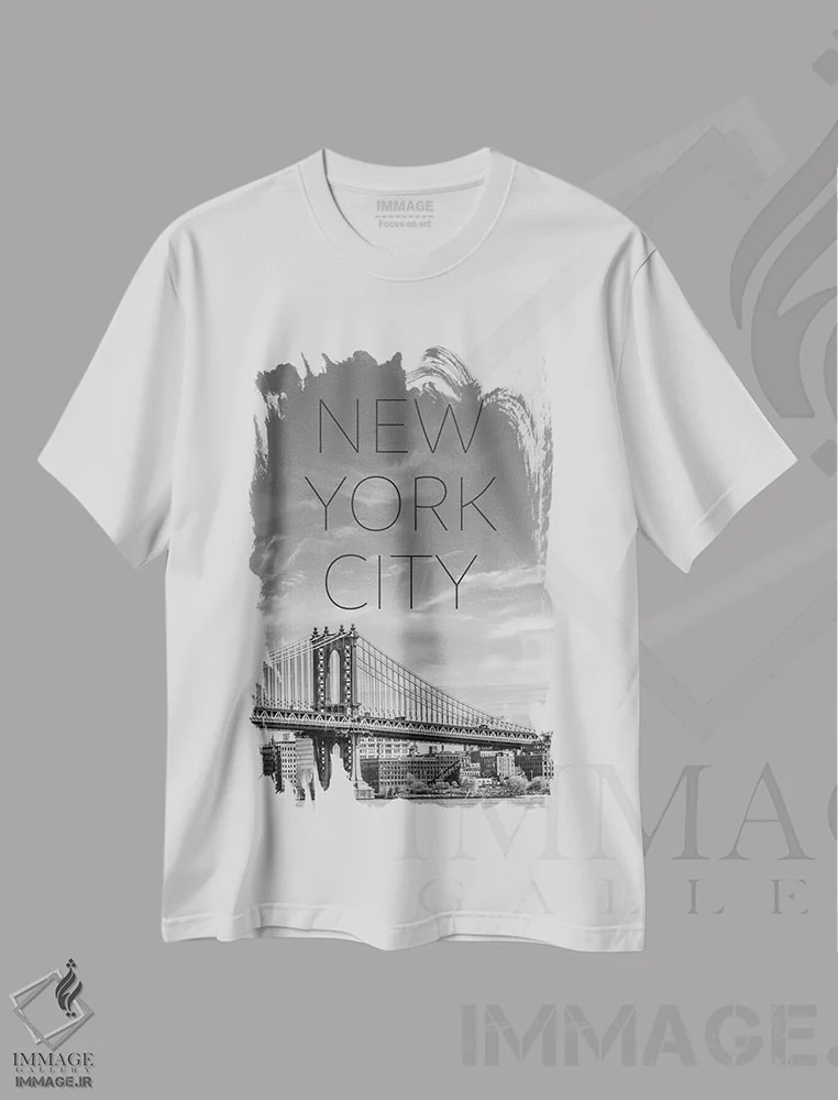 تیشرت سفید طرح دار – تیشرت مدرن ,پل منهتن نیویورک با متن و چشم انداز اثر ملانی ویولا immage.ir