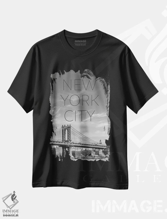 تیشرت مشکی طرح دار – تیشرت مدرن ,پل منهتن نیویورک با متن و چشم انداز اثر ملانی ویولا فروشگاه ایماژ