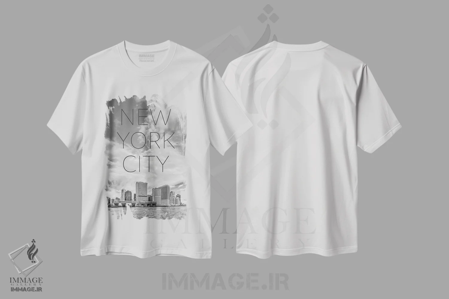 تیشرت سفید طرح دار – تیشرت شهری ,منهتن جنوبی و ترمینال وایت هال با متن و نمای آسمان خراش ها اثر ملانی ویولا فروشگاه ایماژ