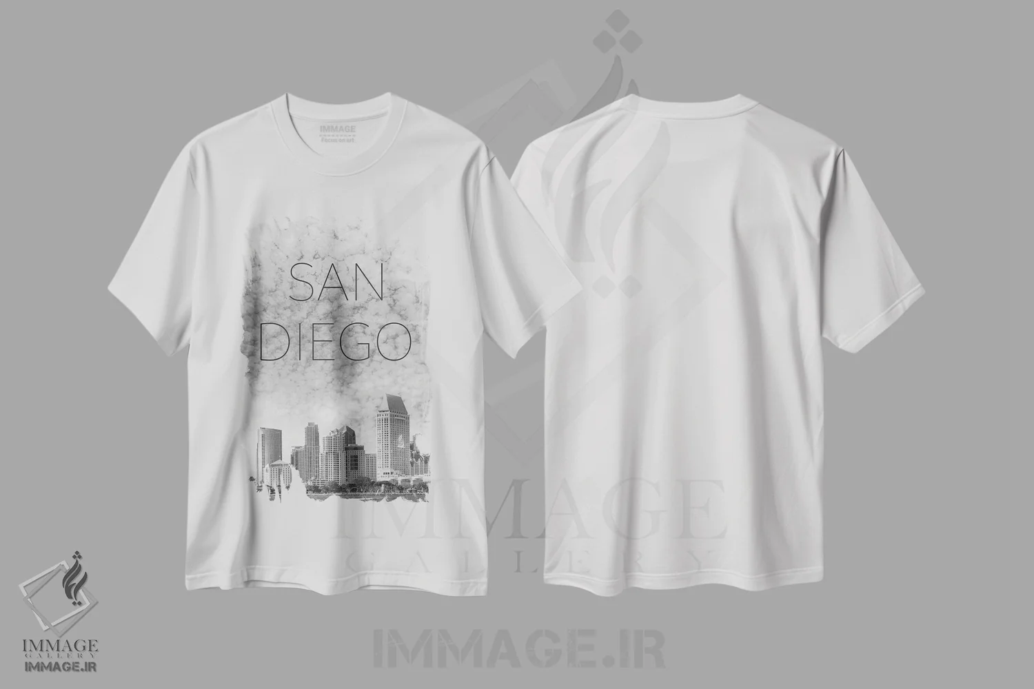 تیشرت سفید طرح دار – تیشرت شهری ,متن و نمای آسمان خراش های سن دیگو اثر ملانی ویولا فروشگاه ایماژ