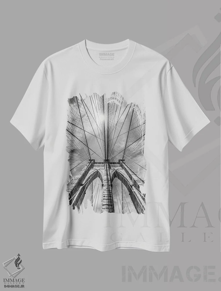 تیشرت سفید طرح دار – تیشرت شهری ,پل بروکلین نیویورک اثر ملانی ویولا immage.ir