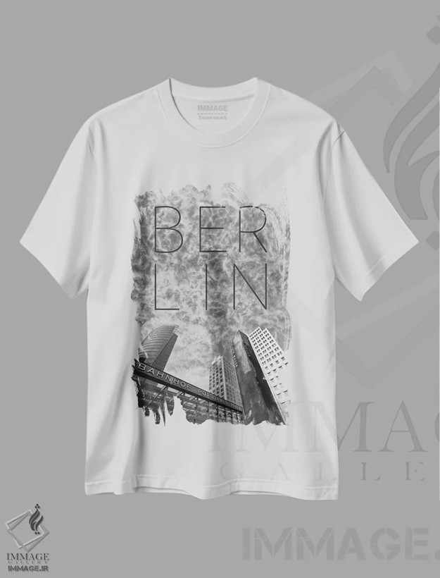 تیشرت سفید طرح دار – تیشرت شهری ,پلاتس پوتسدامر برلین با متن و نمای آسمان خراش ها اثر ملانی ویولا فروشگاه ایماژ