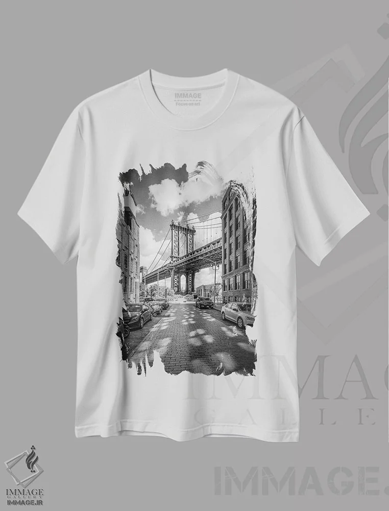 تیشرت سفید طرح دار – تیشرت شهری ,پل منهتن شهر نیویورک اثر ملانی ویولا فروشگاه ایماژ