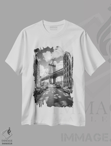 تیشرت سفید طرح دار – تیشرت شهری ,پل منهتن شهر نیویورک اثر ملانی ویولا فروشگاه ایماژ