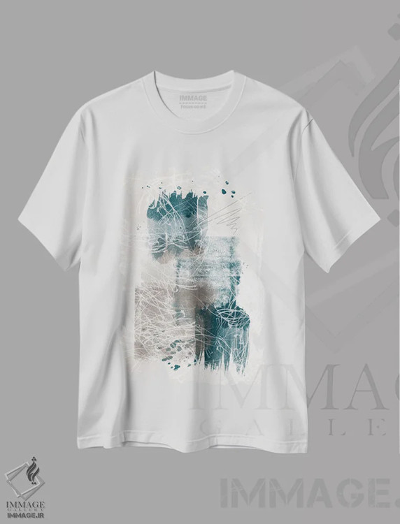 تیشرت سفید طرح دار – تیشرت هنری ,انتزاعی آبرنگی شماره اثر ملانی ویولا فروشگاه ایماژ