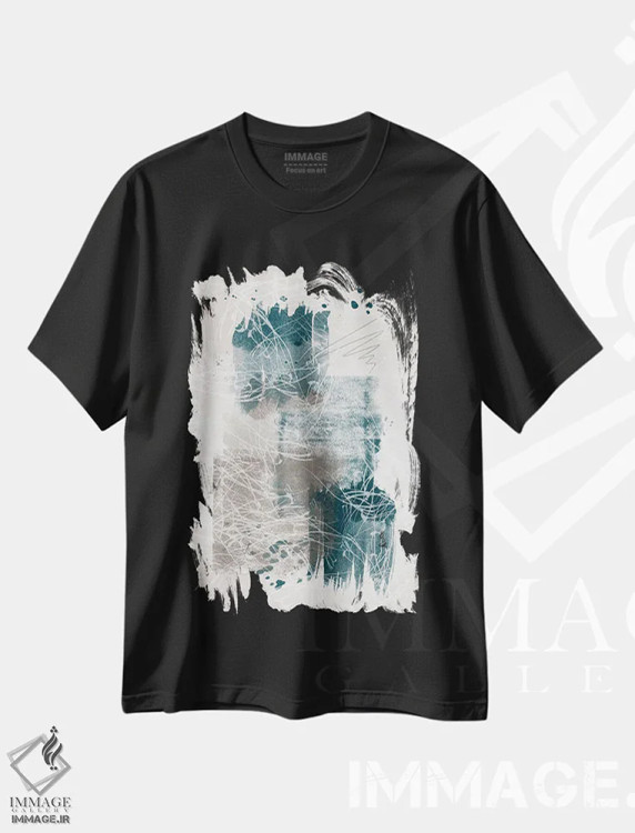 تیشرت مشکی طرح دار – تیشرت هنری ,انتزاعی آبرنگی شماره اثر ملانی ویولا immage.ir