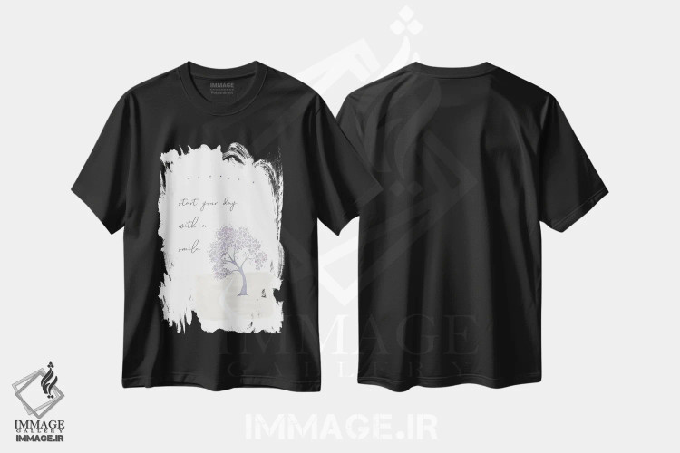 تیشرت مشکی طرح دار – تیشرت انگیزشی ,روزت را با لبخند آغاز کن اثر ملانی ویولا فروشگاه ایماژ