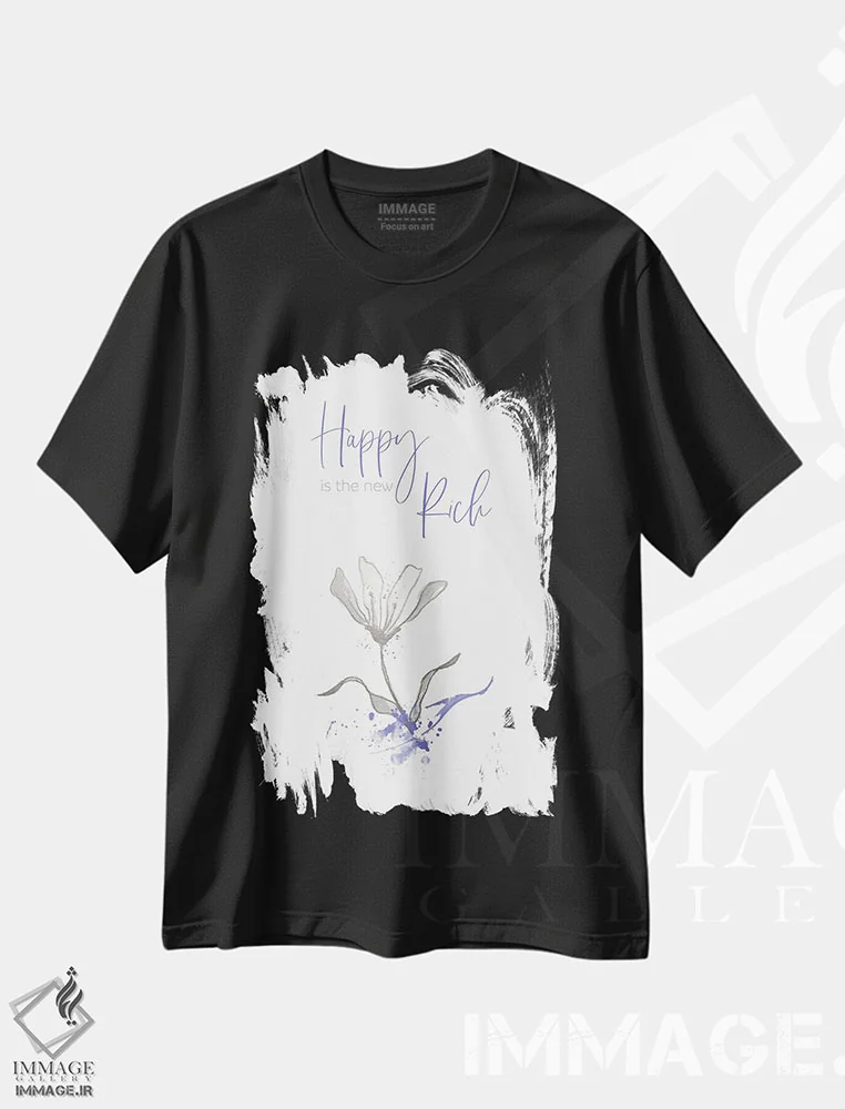 تیشرت مشکی طرح دار – تیشرت مینیمال ,خوشبختی ثروت جدید است اثر ملانی ویولا فروشگاه ایماژ