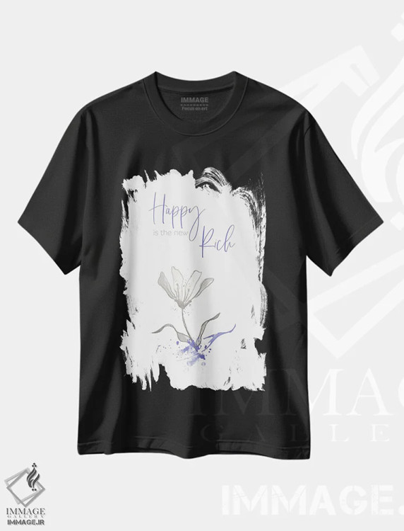 تیشرت مشکی طرح دار – تیشرت مینیمال ,خوشبختی ثروت جدید است اثر ملانی ویولا فروشگاه ایماژ