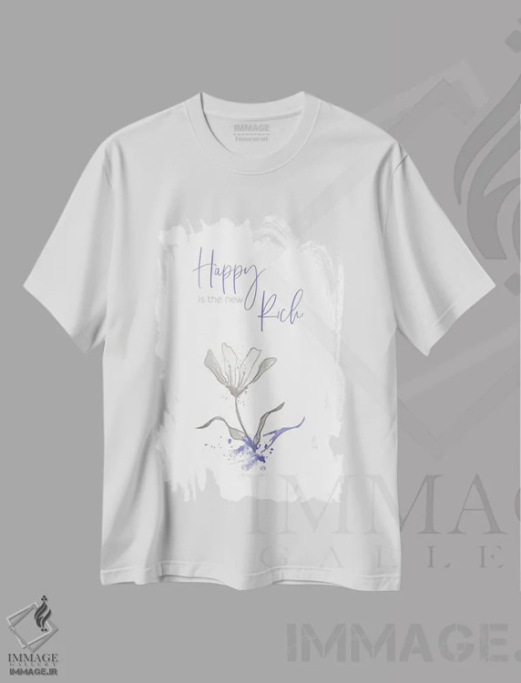 تیشرت سفید طرح دار – تیشرت مینیمال ,خوشبختی ثروت جدید است اثر ملانی ویولا immage.ir