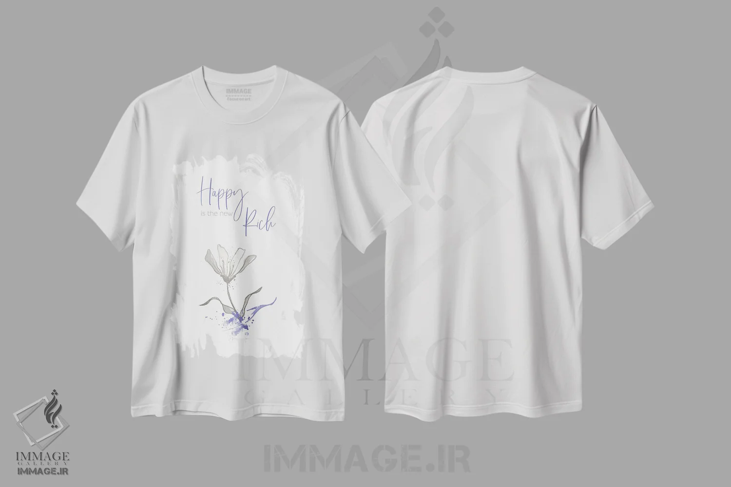 تیشرت سفید طرح دار – تیشرت مینیمال ,خوشبختی ثروت جدید است اثر ملانی ویولا immage.ir