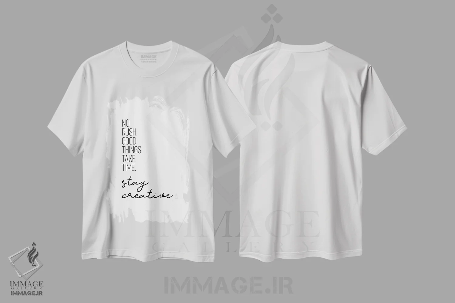 تیشرت سفید طرح دار – تیشرت تایپوگرافی ,عجله نکن. چیزهای خوب زمان می برند. خلاق بمان. اثر ملانی ویولا فروشگاه ایماژ