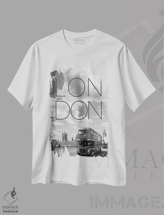 تیشرت سفید طرح دار – تیشرت عکاسی شهری ,اتوبوس ها روی پل وست مینستر اثر ملانی ویولا فروشگاه ایماژ