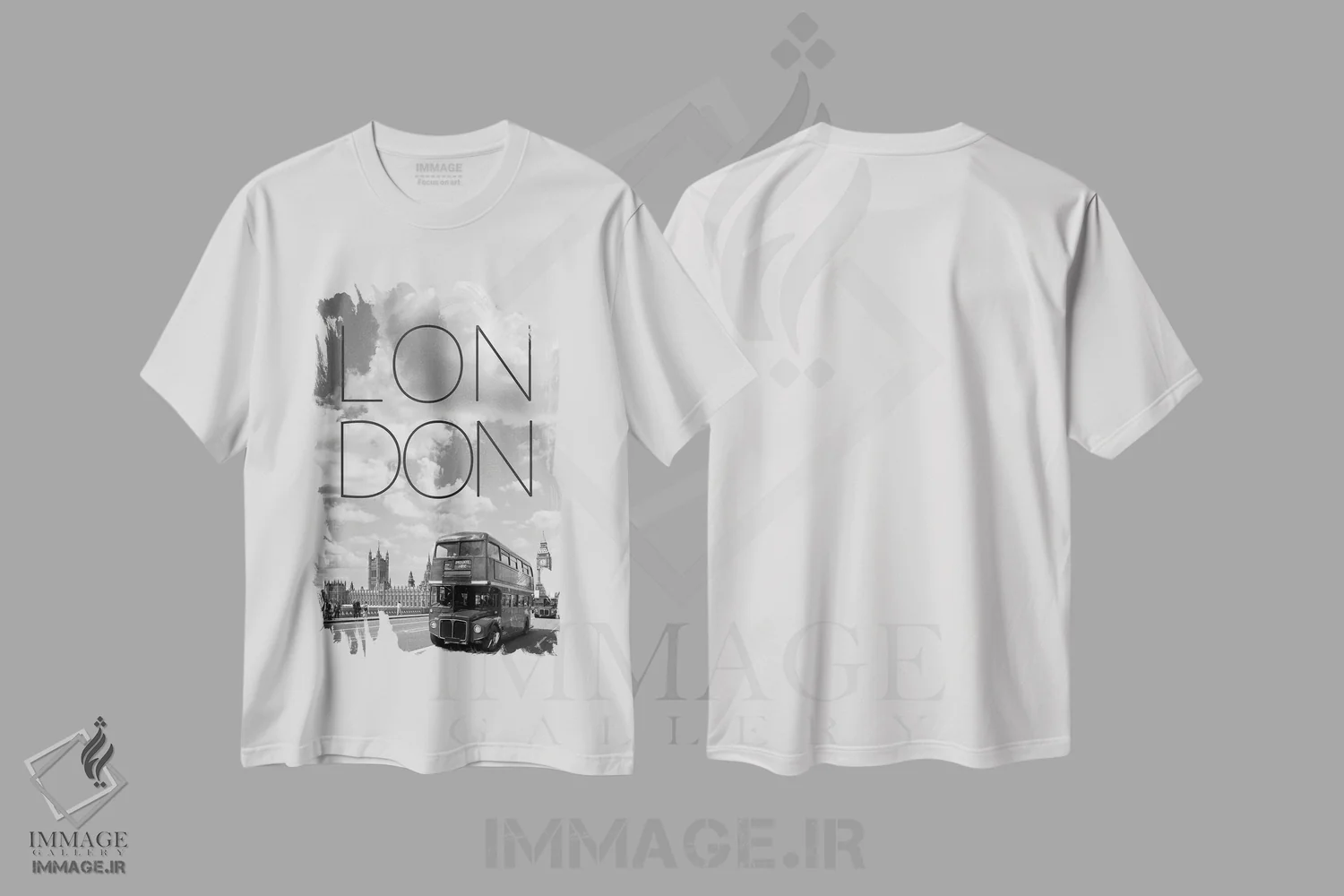 تیشرت سفید طرح دار – تیشرت عکاسی شهری ,اتوبوس ها روی پل وست مینستر اثر ملانی ویولا فروشگاه ایماژ