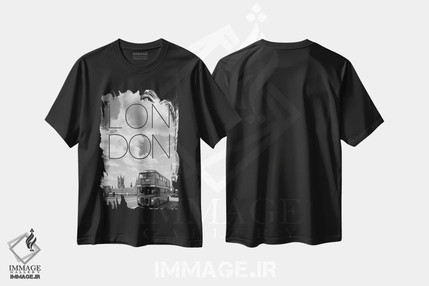 تیشرت مشکی طرح دار – تیشرت عکاسی شهری ,اتوبوس ها روی پل وست مینستر اثر ملانی ویولا immage.ir