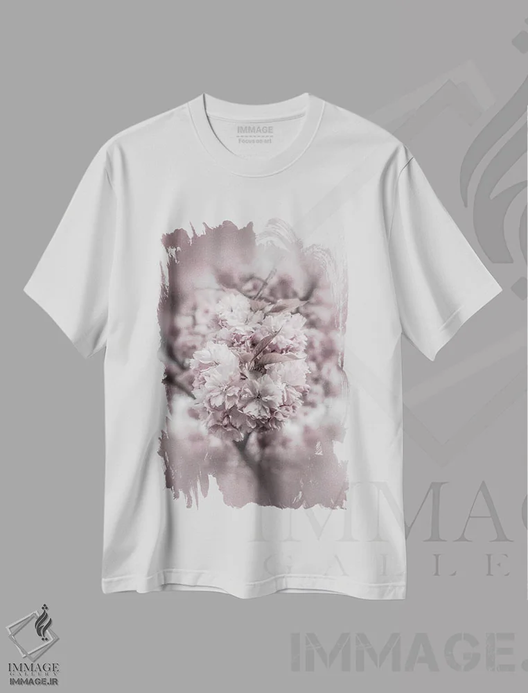 تیشرت سفید طرح دار – تیشرت طبیعت ,شکوفه های گیلاس اثر ملانی ویولا immage.ir