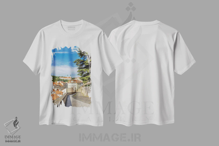 تیشرت سفید طرح دار – تیشرت شهری ,نمای صومعه استراهوف از کوچه Ke Hradu در پراگ اثر ملانی ویولا فروشگاه ایماژ