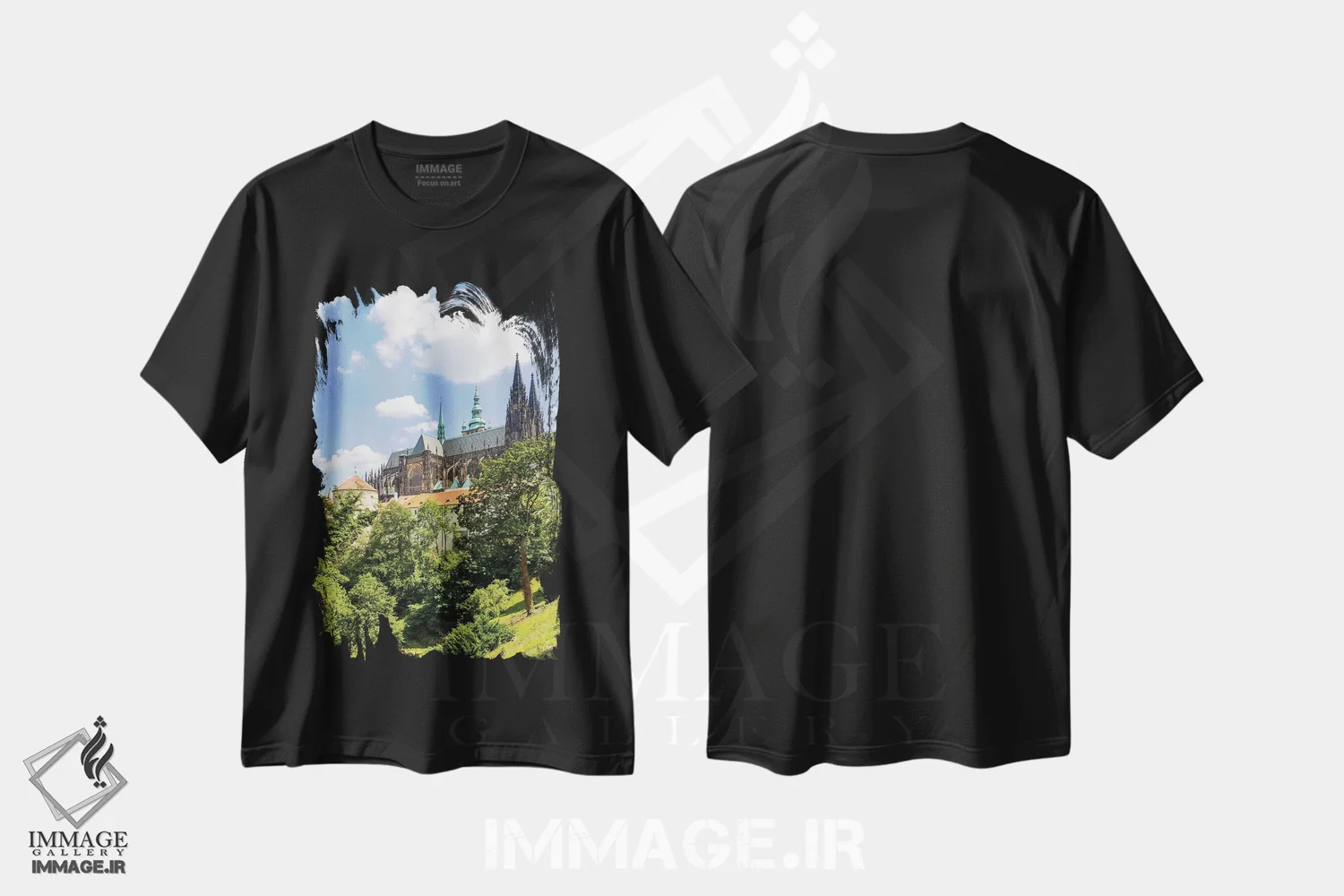 تیشرت مشکی طرح دار – تیشرت شهری ,کلیسای سنت ویتوس همراه محوطه قلعه پراگ و خندق گوزن اثر ملانی ویولا فروشگاه ایماژ