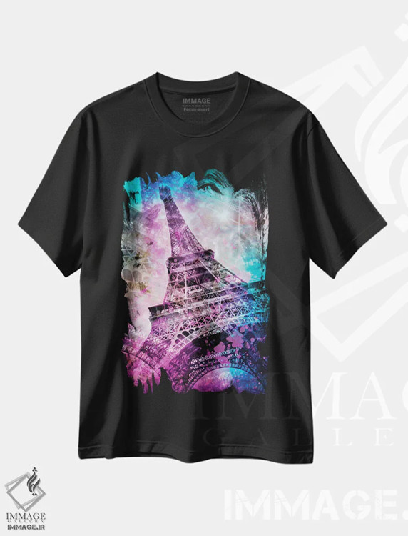 تیشرت مشکی طرح دار – تیشرت پاپ آرت ,برج ایفل به سبک پاپ آرت اثر ملانی ویولا immage.ir