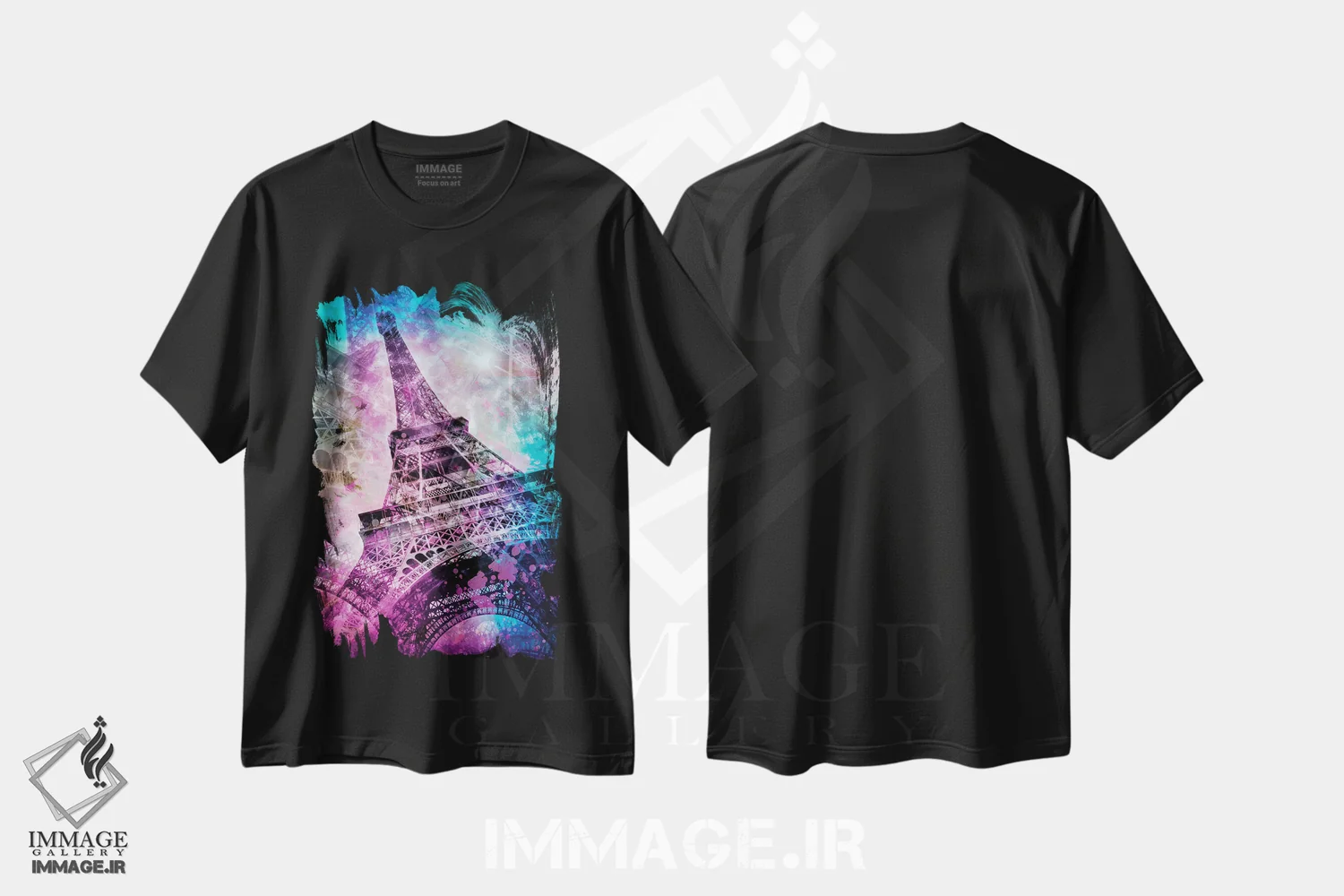 تیشرت مشکی طرح دار – تیشرت پاپ آرت ,برج ایفل به سبک پاپ آرت اثر ملانی ویولا immage.ir