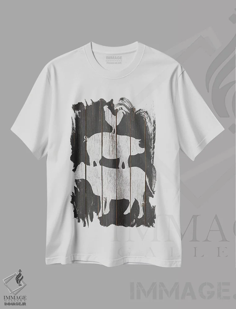 تیشرت سفید طرح دار – تیشرت حیوانات ,چیدمان مزرعه اثر اندی متز فروشگاه ایماژ