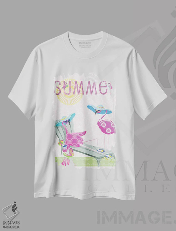 تیشرت سفید طرح دار – تیشرت تابستانی ,تابستان فلامینگو اثر اندی متز immage.ir