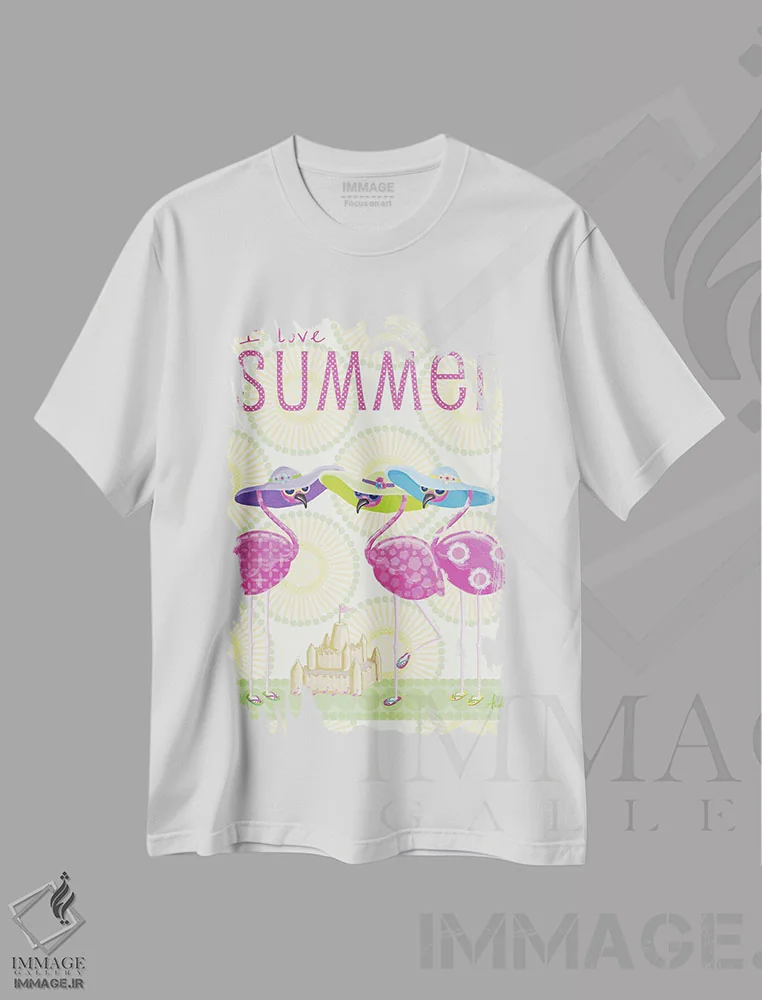 تیشرت سفید طرح دار – تیشرت تابستانی ,تابستان فلامینگو اثر اندی متز فروشگاه ایماژ