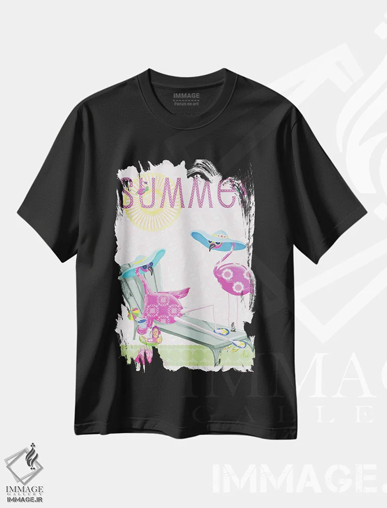 تیشرت مشکی طرح دار – تیشرت تابستانی ,تابستان فلامینگو اثر اندی متز فروشگاه ایماژ
