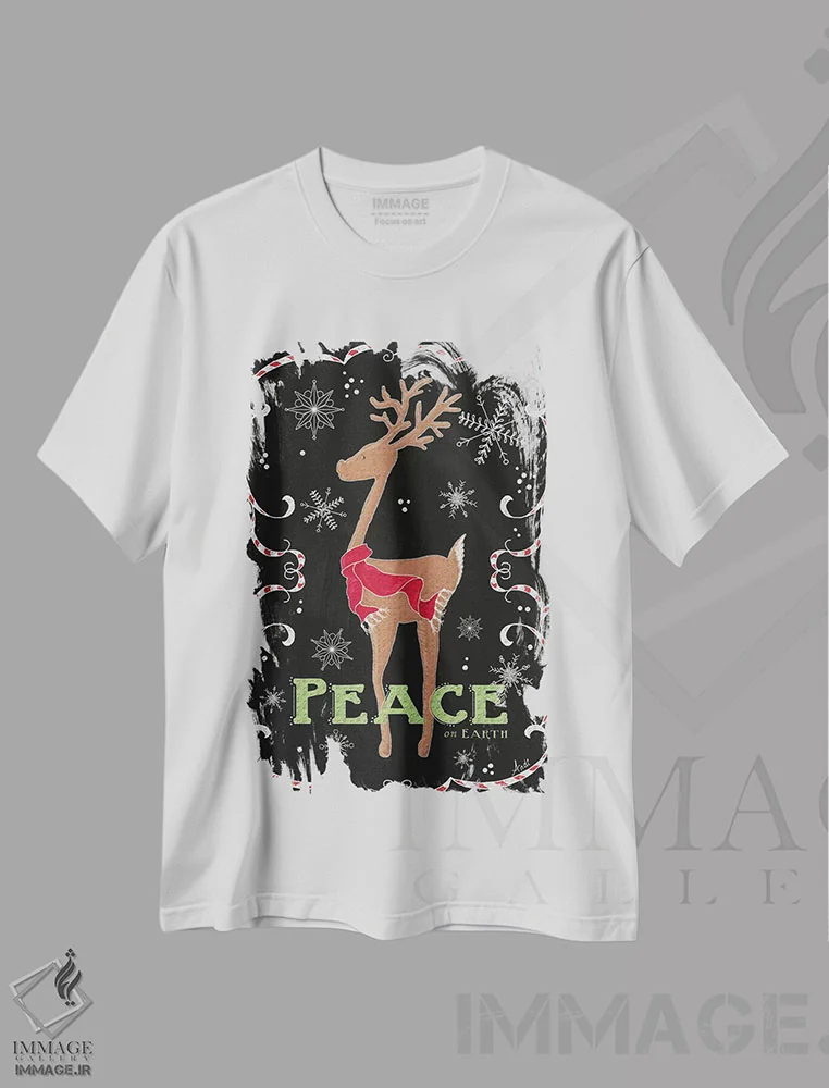 تیشرت سفید طرح دار – تیشرت زمستانی ,گوزن صلح بر زمین اثر اندی متز فروشگاه ایماژ