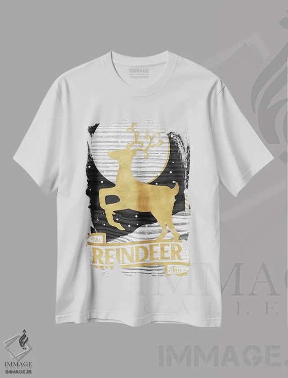 تیشرت سفید طرح دار – تیشرت طبیعت ,تابلوی کلبه زمستانی اثر اندی متز فروشگاه ایماژ