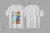 تیشرت سفید طرح دار – تیشرت رنگی ,جشن طوطی ها اثر اندی متز immage.ir