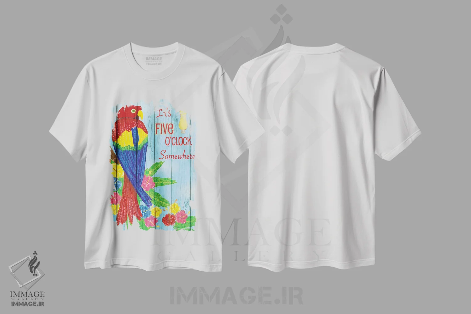 تیشرت سفید طرح دار – تیشرت رنگی ,جشن طوطی ها اثر اندی متز فروشگاه ایماژ