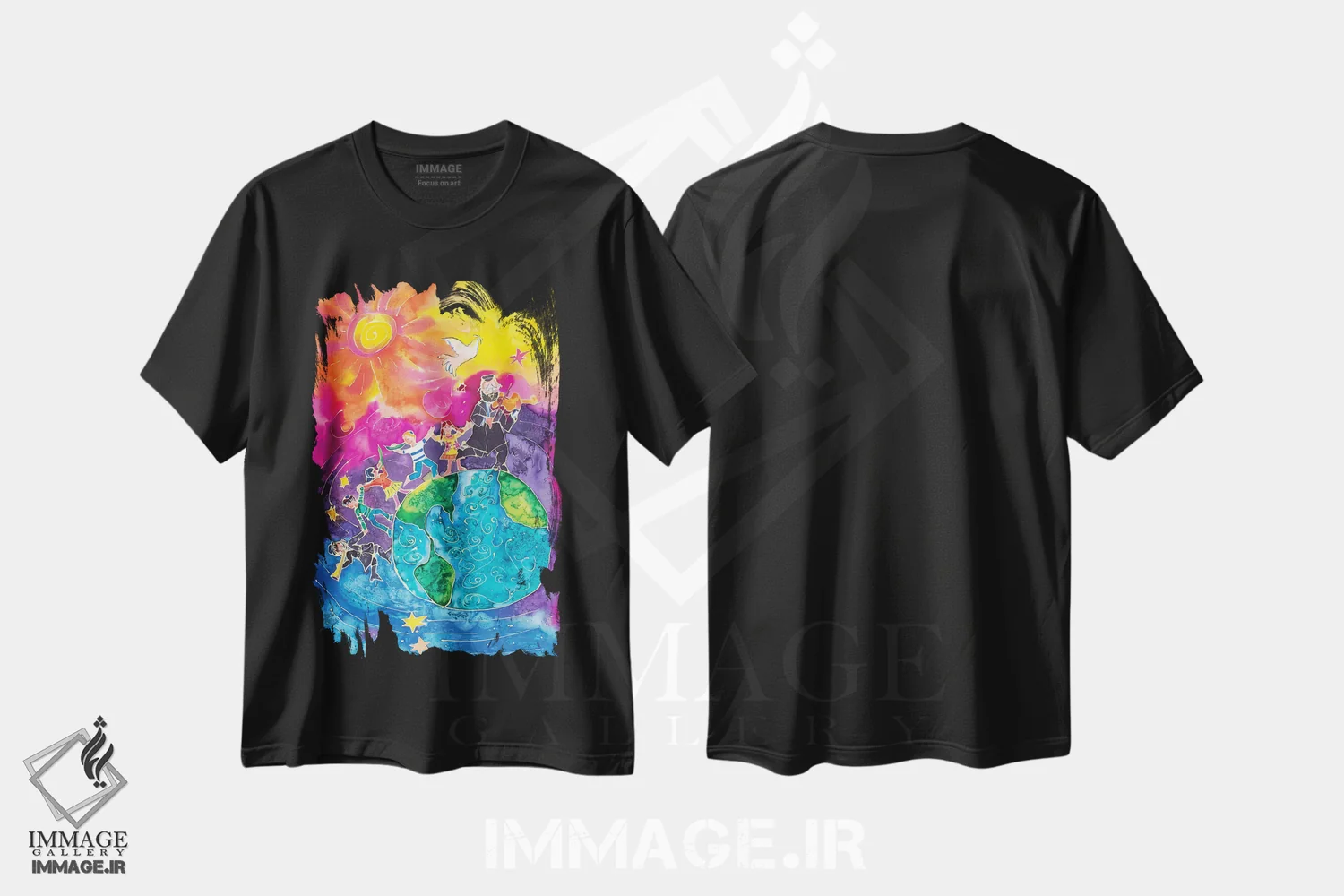 تیشرت مشکی طرح دار – تیشرت معنوی ,صلح در سراسر جهان اثر میشل پالور فلدمن فروشگاه ایماژ